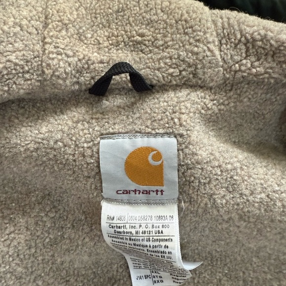 vintage Carhartt Detroit jacket hooded Sherpa lined J141 SPC dark green 2XL - Picture 12 of 12